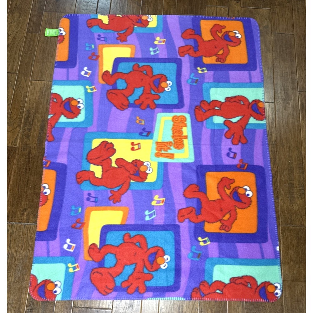 Vintage Y2K Sesame Street Shake it Elmo Fleece Blanket 62x45 Clean Rare Soft